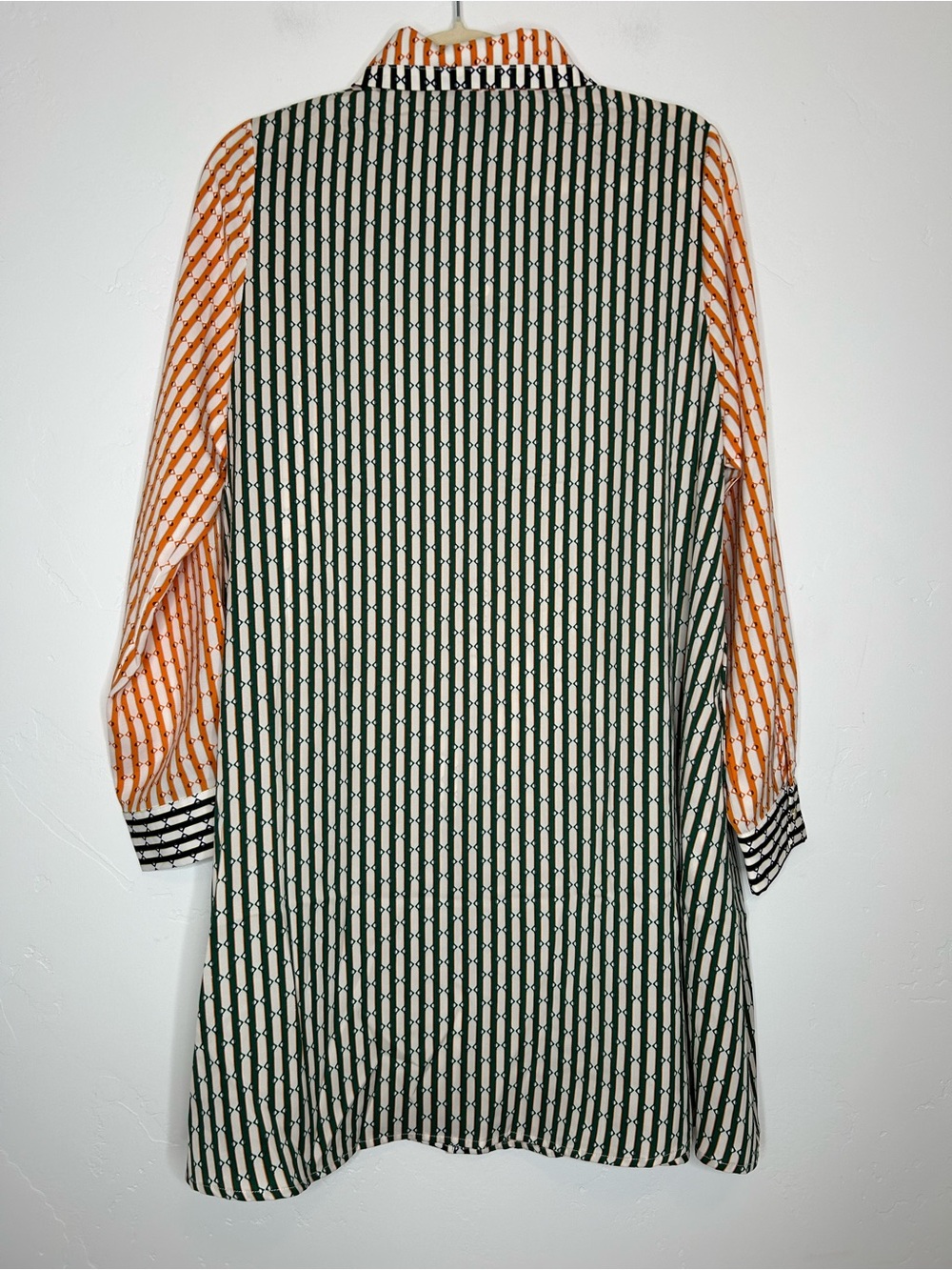 NWT Gracia Green Orange Black Striped Button Up Shirt Dress Size Medium Office - Picture 2 of 12
